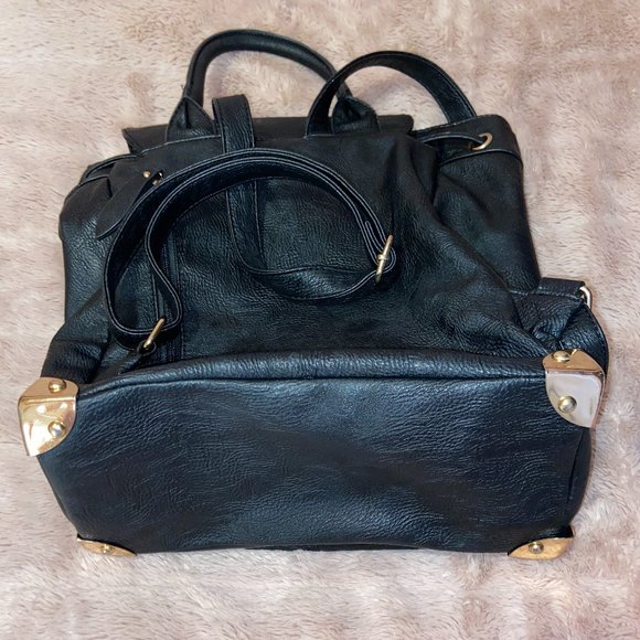 Pleather Backpack || Black + Gold Details - Picture 7 of 9